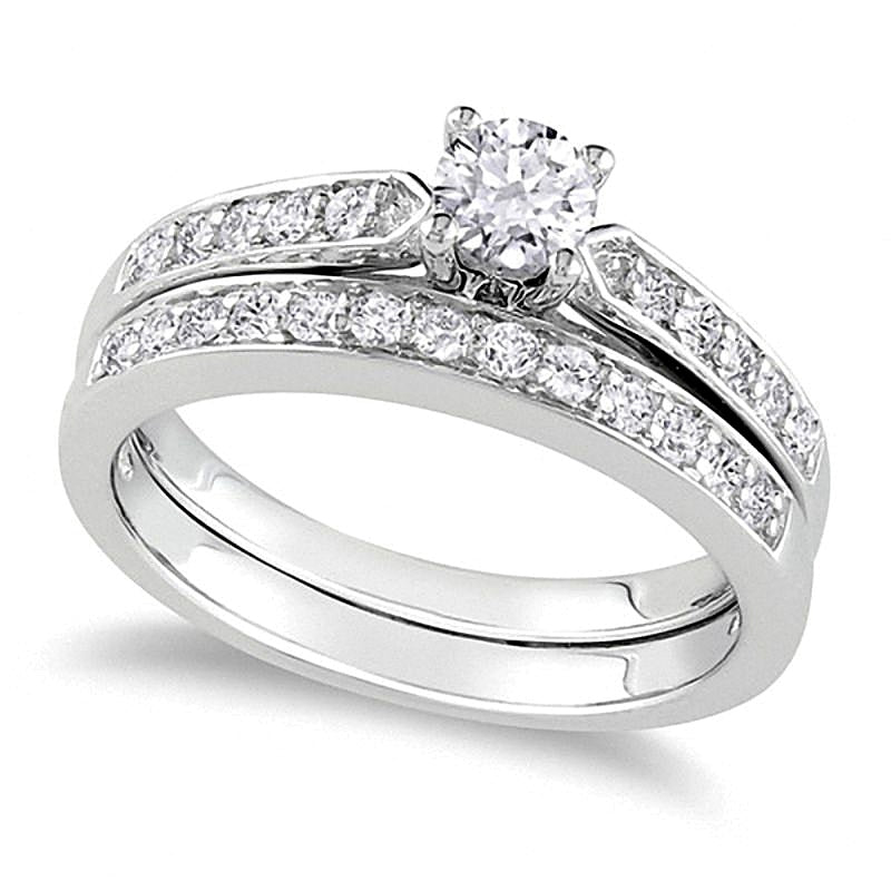 Diamant-Brautset 0,5 ct. Gesamtgewicht in rhodiniertem Sterlingsilber