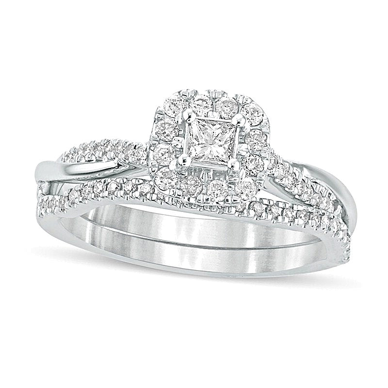 0.5 CT. Gesamtgewicht Braut-Set mit Diamanten im Princess- und Rundschliff in 10K Weißgold