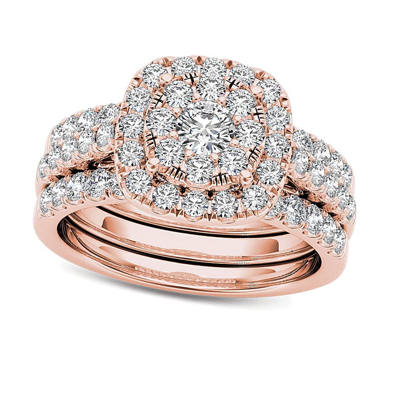 Braut-Set mit Diamanten 1.5 ct. Gesamtgewicht, rund, in 14K Roségold