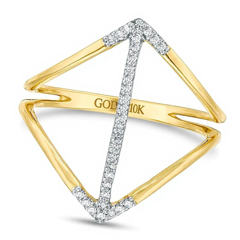 0.1 ct. Gesamtgewicht Diamant Fashion-Ring mit doppeltem Pfeil und geteiltem Ringschienen-Design in 10K Gelbgold