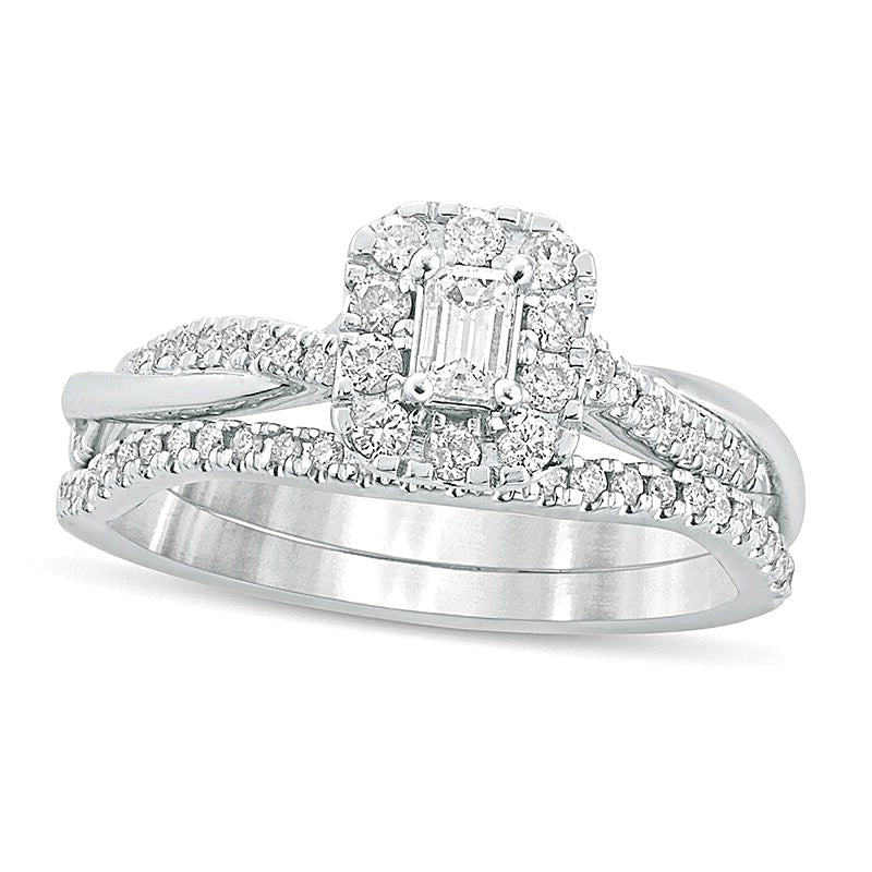 Braut-Set mit Diamant im Smaragdschliff 0.5 ct. Gesamtgewicht in 10K Weißgold