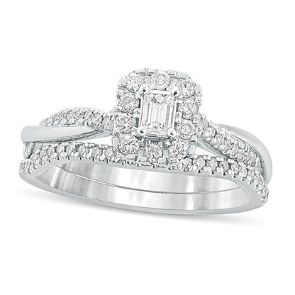 Braut-Set mit Diamant im Smaragdschliff 0.5 ct. Gesamtgewicht in 10K Weißgold