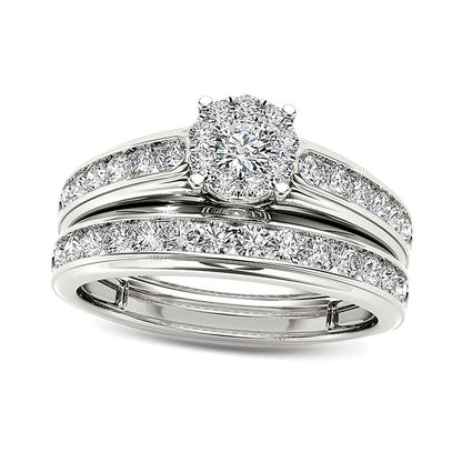 Braut-Set mit weißen Diamanten im Rundschliff, 1.5 CT. Gesamtgewicht, in 14K Weißgold