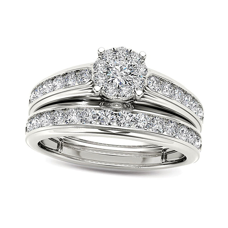 Braut-Set mit weißen Diamanten im Rundschliff, 1.5 CT. Gesamtgewicht, in 14K Weißgold