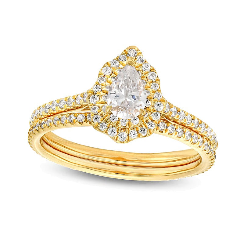 1.0 ct. Gesamtgewicht Braut-Set mit tropfenförmigem Diamant in 14K Gelbgold