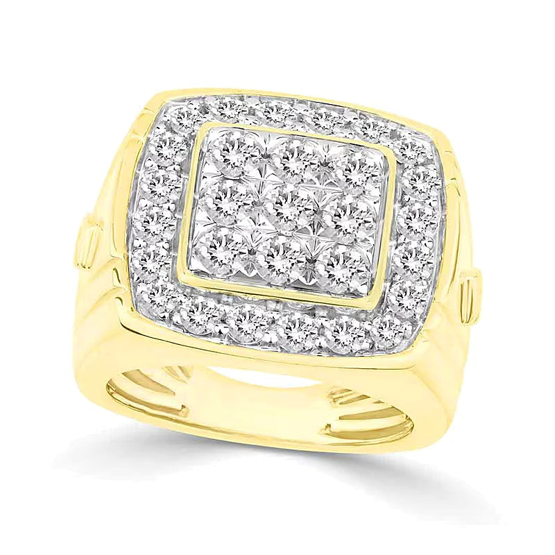 2.0 ct. Gesamtgewicht Labordiamant Multi-Diamant Kissenschliff Siegelring in 10K Gelbgold (F/VS2)