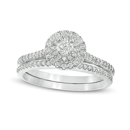 0,5 ct. Gesamtgewicht Diamant Braut-Set mit doppeltem Rahmen in 14K Weißgold