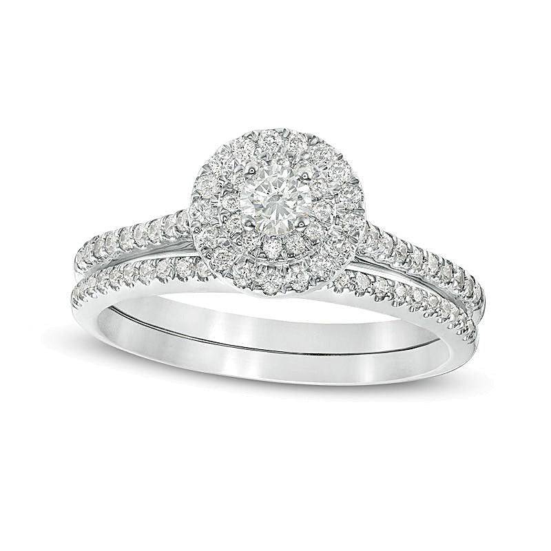 0,5 ct. Gesamtgewicht Diamant Braut-Set mit doppeltem Rahmen in 14K Weißgold