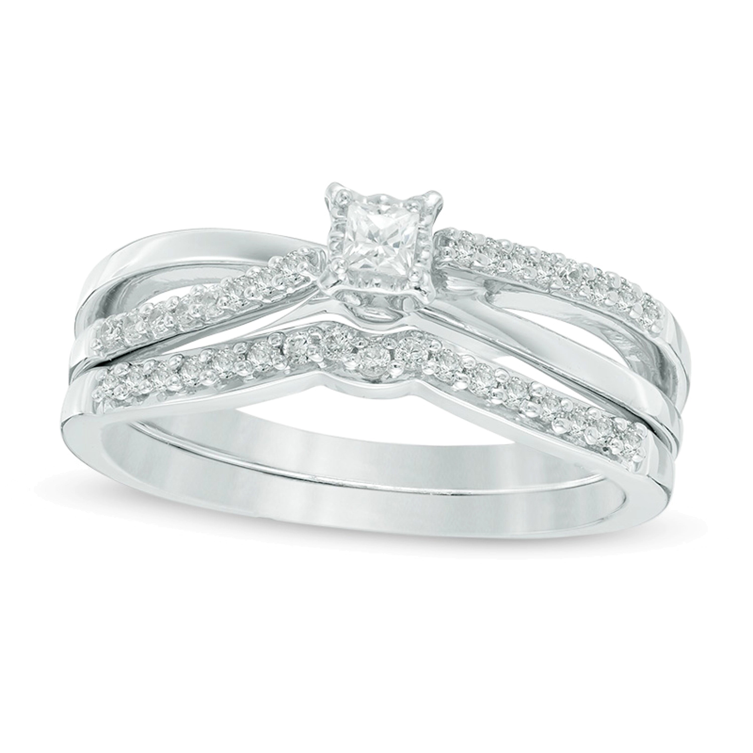 0.25 ct. Gesamtgewicht Diamant-Brautset im Princess-Schliff in 10K Weißgold