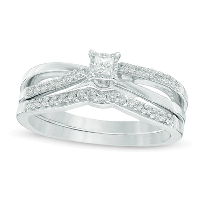 0.25 ct. Gesamtgewicht Diamant-Brautset im Princess-Schliff in 10K Weißgold