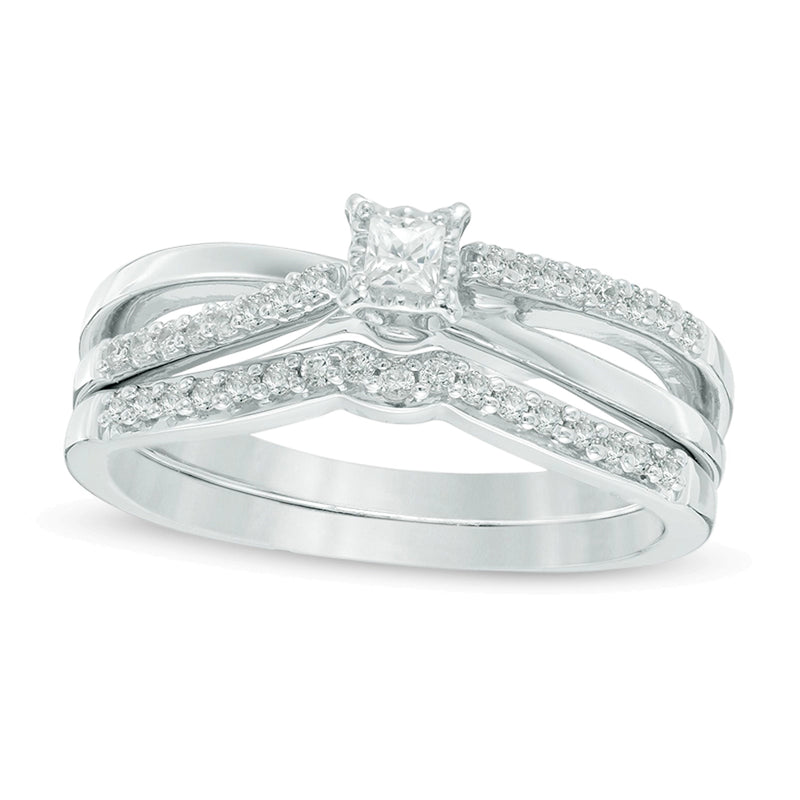 0.25 ct. Gesamtgewicht Diamant-Brautset im Princess-Schliff in 10K Weißgold