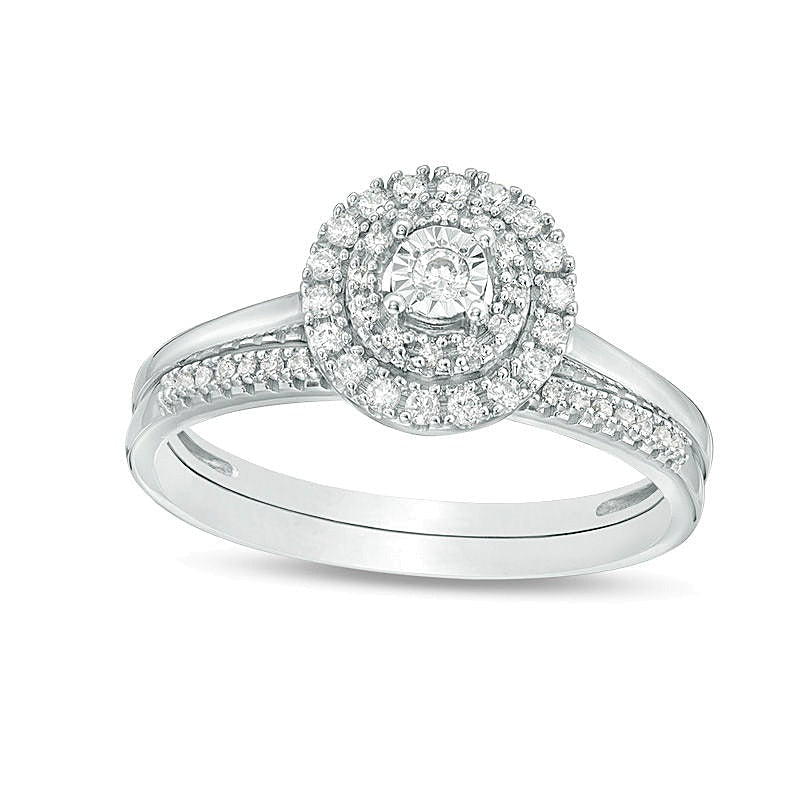 Brautset mit Diamanten 0,25 ct. Gesamtgewicht rund in 10K Weißgold