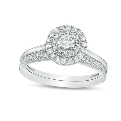 Brautset mit Diamanten 0,25 ct. Gesamtgewicht rund in 10K Weißgold