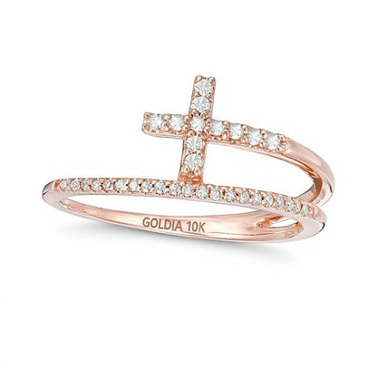 0.17 ct. Gesamtgewicht Diamant-Kreuz-Ring mit geteilter Schiene in 10K Roségold