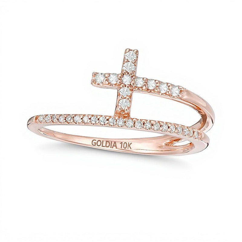 0.17 ct. Gesamtgewicht Diamant-Kreuz-Ring mit geteilter Schiene in 10K Roségold