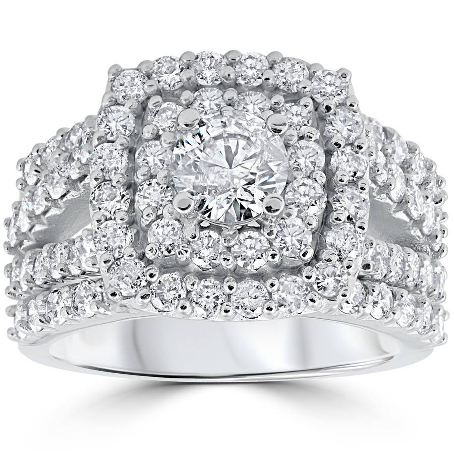 3,0 ct. Diamant Braut-Set mit doppeltem Kissenschliff-Halo, dreiteilig, 10K Weißgold oder Gelbgold