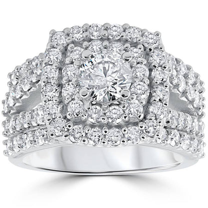 3,0 ct. Diamant Braut-Set mit doppeltem Kissenschliff-Halo, dreiteilig, 10K Weißgold oder Gelbgold