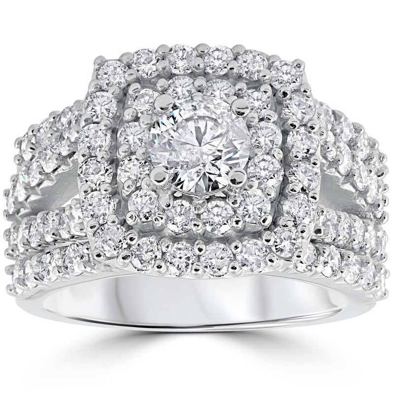3,0 ct. Diamant Braut-Set mit doppeltem Kissenschliff-Halo, dreiteilig, 10K Weißgold oder Gelbgold