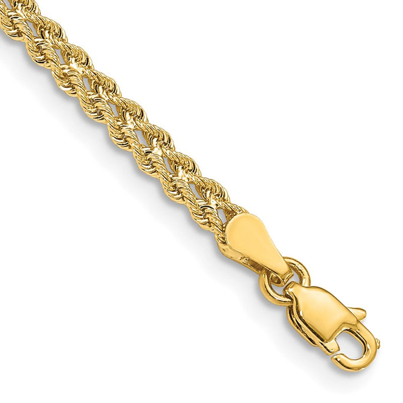 14K Gelbgold 3.0mm Breit Doppelt Strang Kordel Gliederarmband