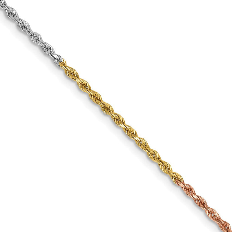 14K Tricolor Tri-colored 1.5mm Diamantiert Kordel mit Karabinerverschluss Halskette