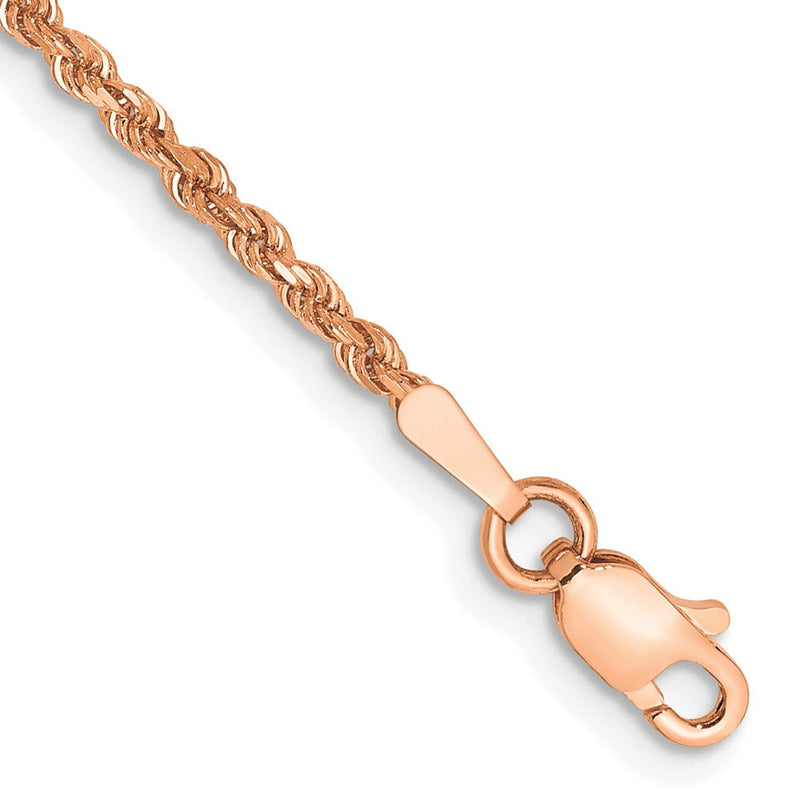 14K Roségold 1.75mm Diamantiert Kordel mit Karabinerverschluss Gliederarmband