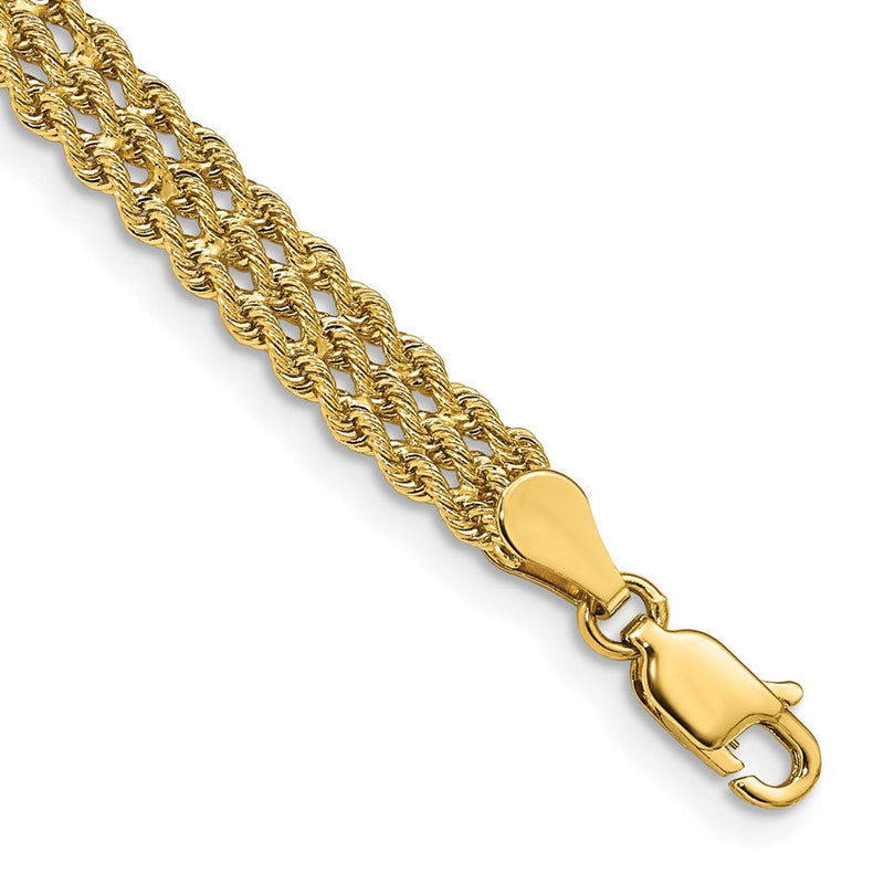 14K Gelbgold 5.5mm Dreifach Strang Kordel Gliederarmband