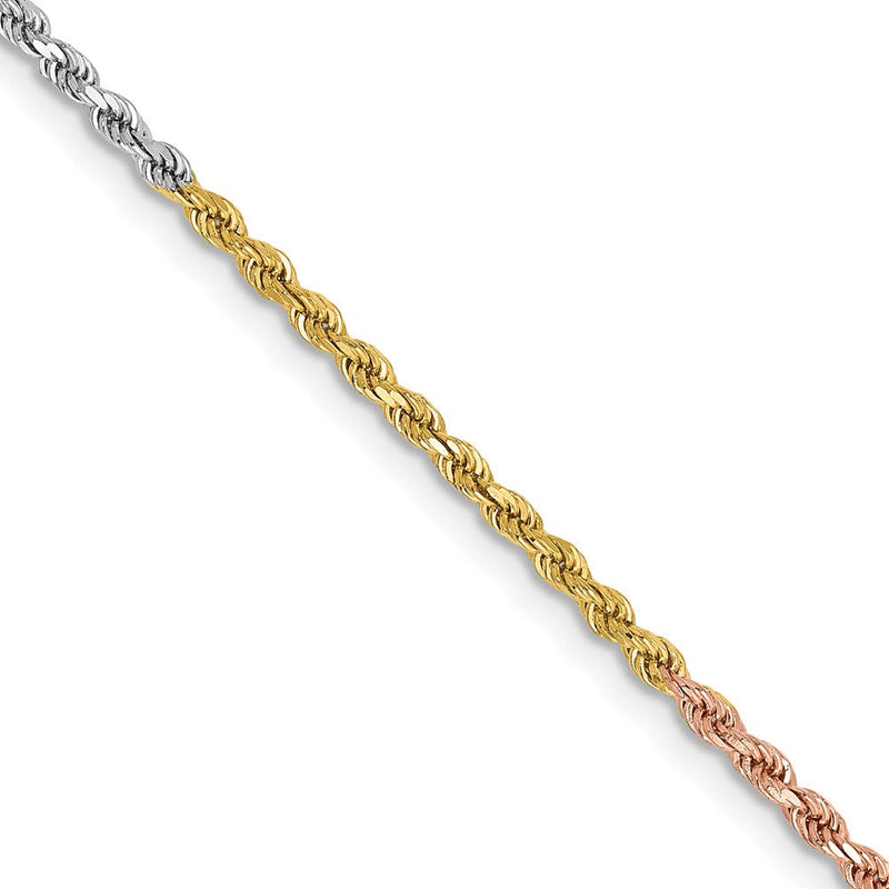 14K Tricolor Tri-colored 1.75mm Diamantiert Kordel mit Karabinerverschluss Halskette