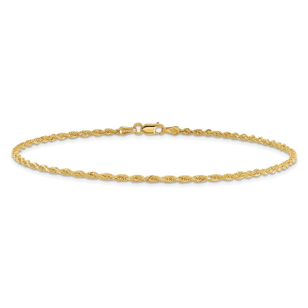 14K Gelbgold 2mm Diamantiert Kordel mit Karabinerverschluss Kette Fußkettchen