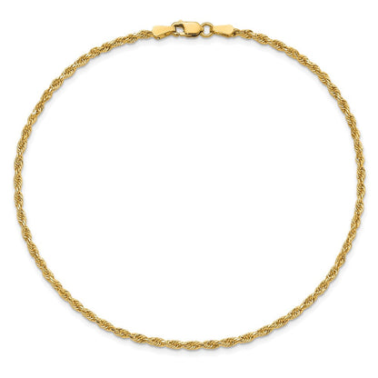 14K Gelbgold 2mm Diamantiert Kordel mit Karabinerverschluss Kette Fußkettchen