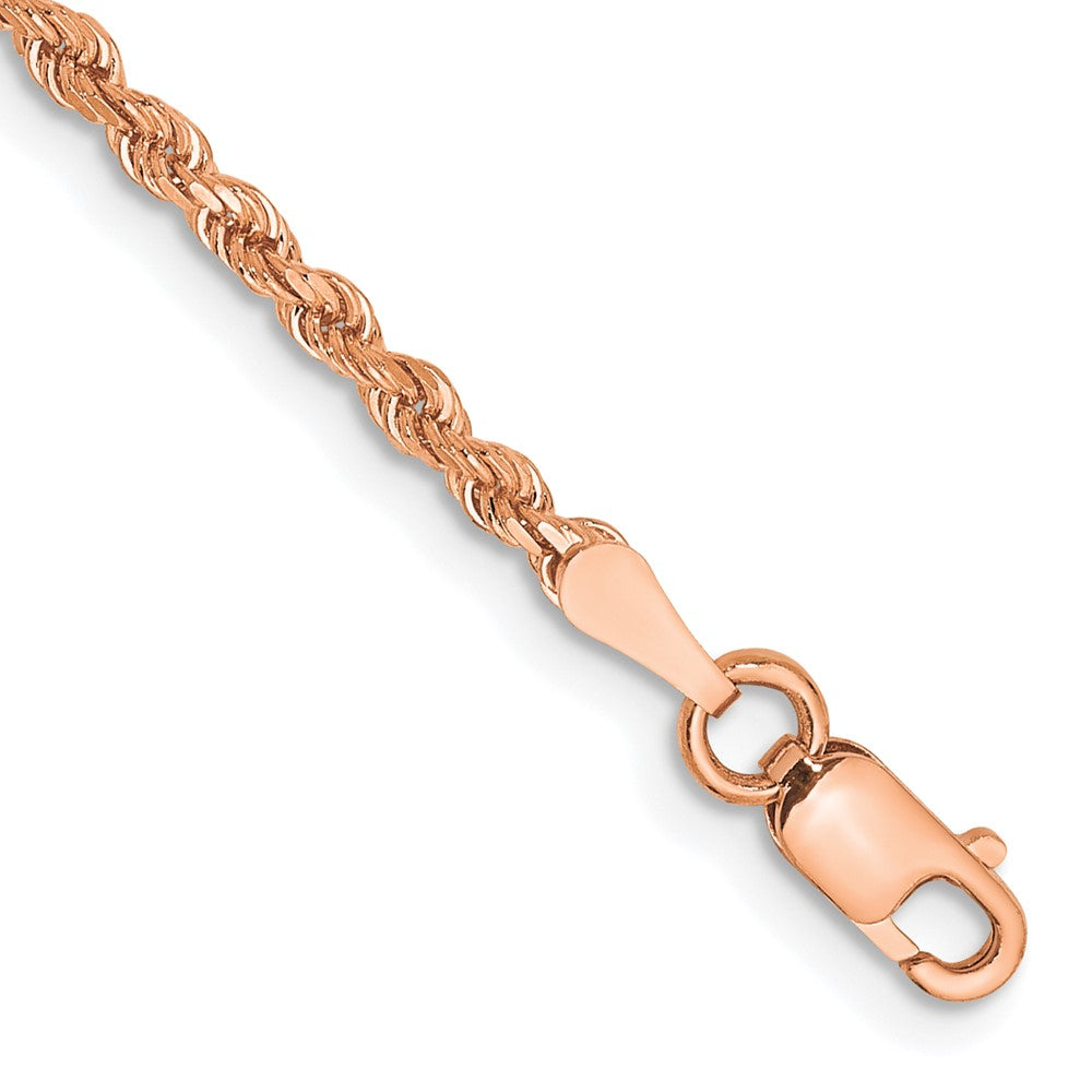 14K Roségold 2mm Diamantiert Kordel mit Karabinerverschluss Kette Fußkettchen