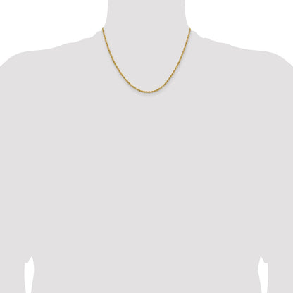 14K Gelbgold 2.3mm Leicht Diamantiert Kordel mit Karabinerverschluss Halskette