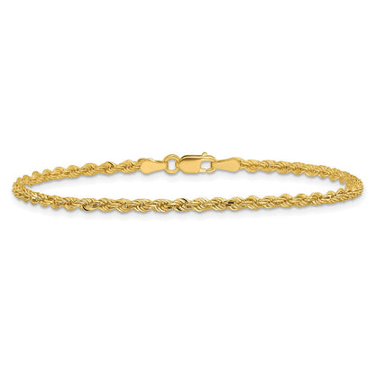 14K Gelbgold 2.25mm Diamantiert Kordel mit Karabinerverschluss Kette Fußkettchen