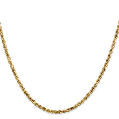 14K Gelbgold 2.5mm Normal Kordel mit Karabinerverschluss Halskette