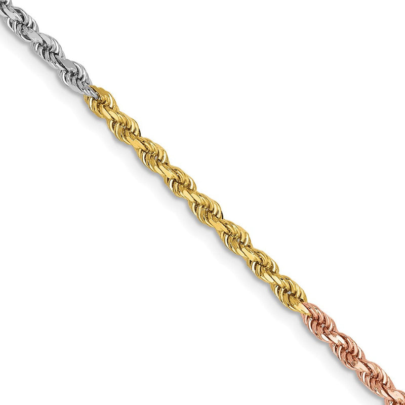 14K Tricolor Tri-colored 2.5mm Diamantiert Kordel mit Karabinerverschluss Halskette