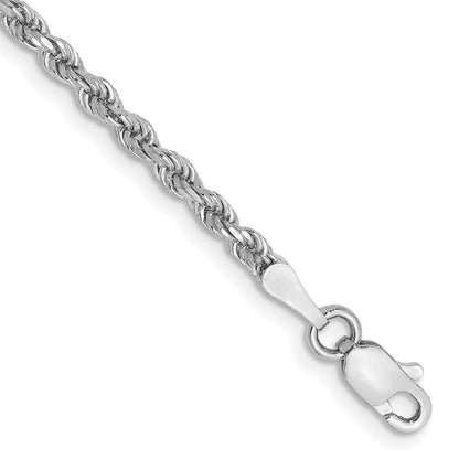 14K Weißgold 2.25mm Diamantiert Kordel mit Karabinerverschluss Kette Fußkettchen
