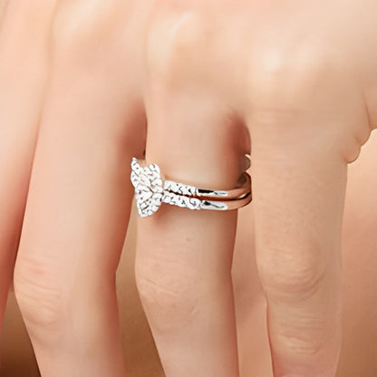 0.5 ct. Gesamtgewicht Braut-Set mit Diamanten in Marquise und rund in 10K Weißgold