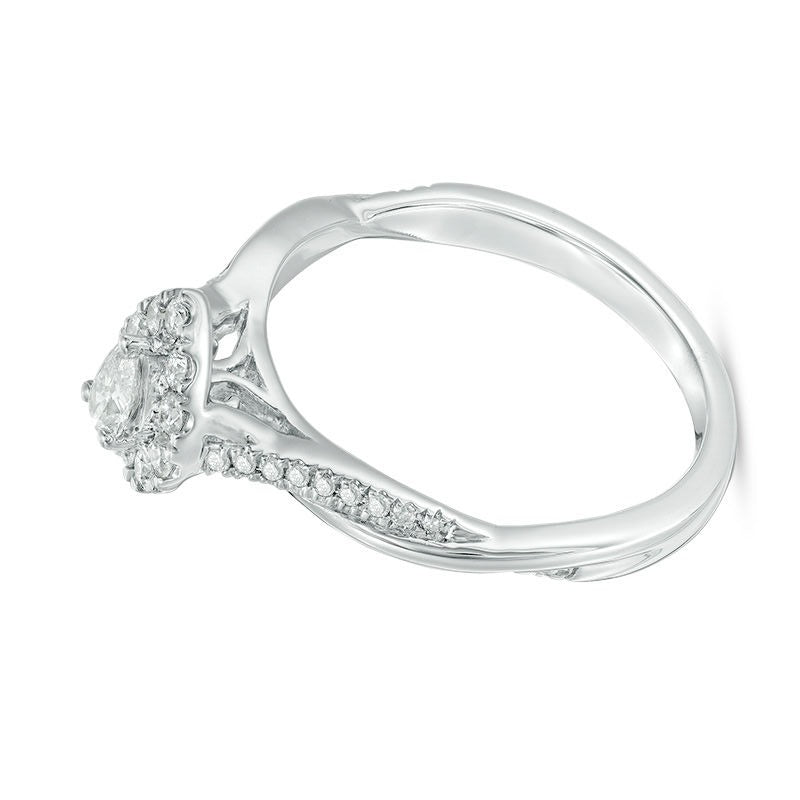 0.38 ct. Gesamtgewicht Verlobungsring mit Diamanten im Tropfen- und Rundschliff, Halo, in 10K Weißgold