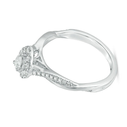 0.38 ct. Gesamtgewicht Verlobungsring mit Diamanten im Tropfen- und Rundschliff, Halo, in 10K Weißgold
