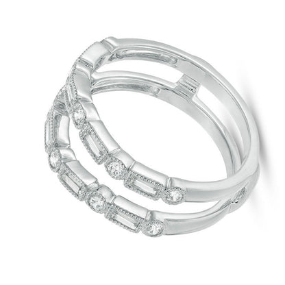 0.5 ct. Gesamtgewicht Ring mit Baguette- und runden Diamanten im Art-Déco-Vintage-Stil in 10K Weißgold