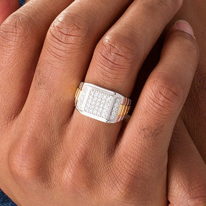 0.5 ct. Gesamtgewicht Komposit-Ring mit Diamanten im quadratischen Schliff und geripptem Ringkopf aus Sterlingsilber mit 10K Gold