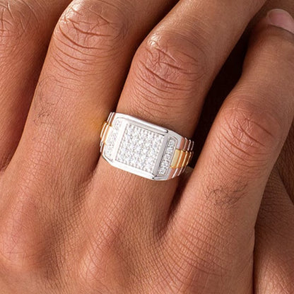 0.5 ct. Gesamtgewicht Komposit-Ring mit Diamanten im quadratischen Schliff und geripptem Ringkopf aus Sterlingsilber mit 10K Gold