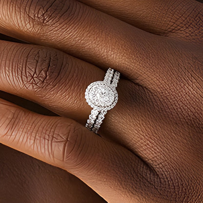 1.0 CT. Gesamtgewicht Braut-Set mit Diamanten im Rund- und Ovalschliff in 14K Weißgold