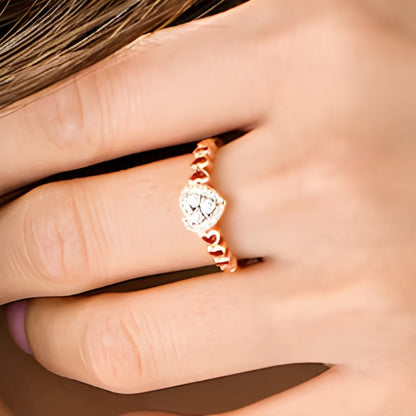 Freundschaftsring für Damen mit Diamanten und Saphir, Herz- und Rundschliff, 0.13 ct. Gesamtgewicht, in 10K Roségold