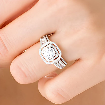 1.38 CT. Gesamtgewicht Diamant Brautset mit mehrreihigem Schaft und doppeltem achteckigem Rahmen in 14K Weißgold