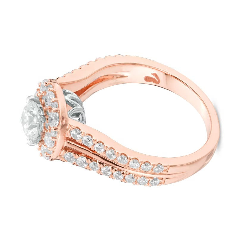 1.5 CT. Gesamtgewicht Diamant Halo Verlobungsring in 14K Gold Bicolor (I/I1)