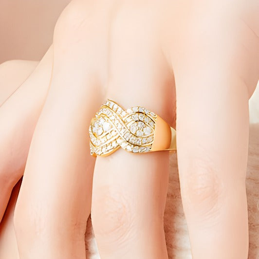 1,0 ct. Gesamtgewicht Diamant-Ring mit Infinity-Geflecht und Vierer-Besatz in 10K Gelbgold