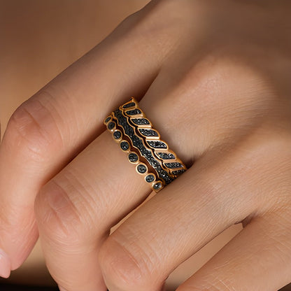 0,25 ct. Gesamtgewicht schwarzer Diamant Dreier-Set Ringe zum Stapeln, geometrisch, in Sterlingsilber mit 14K Gold vergoldet