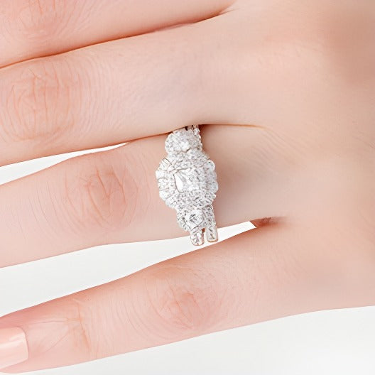 1.5 ct. Gesamtgewicht Brautset mit Diamanten im Princess- und Rundschliff in 10K Weißgold