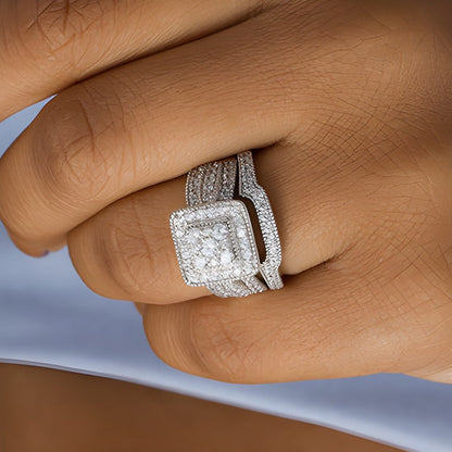 1.25 ct. Gesamtgewicht Multi-Diamant Brautset mit quadratischem Rahmen im Vintage-Stil, mehrreihig, in 10K Weißgold