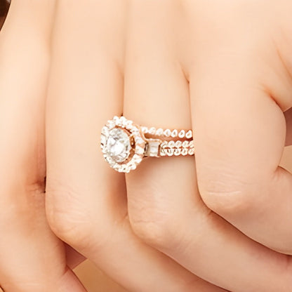 1.0 CT. Gesamtgewicht Diamant-Brautset in zweireihigem Design in 10K Roségold